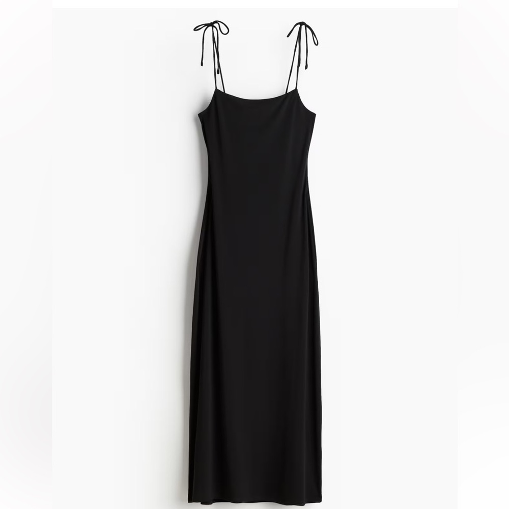 H&M BLACK TIE-SHOULDER-STRAP MIDI DRESS